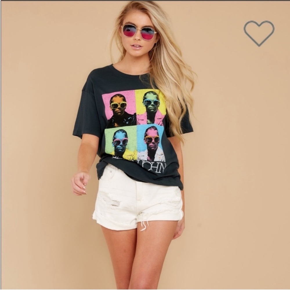 Daydreamer Distressed Elton John Gray Graphic Shirt